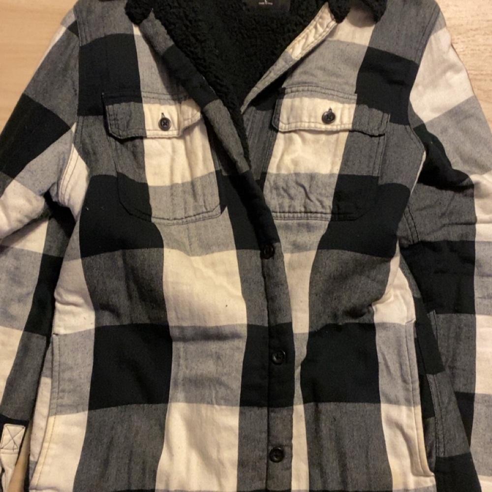 Hollister Black, White & Gray Plaid Sherpa-Lined Field Jacket
